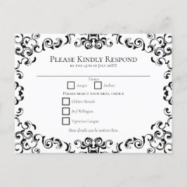 Zwart-wit bruiloft swirls feestdagenkaart