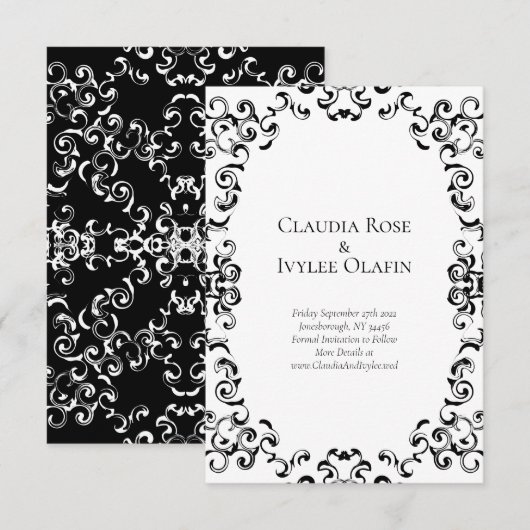 Zwart-wit bruiloft swirls kaart (Voorkant / Achterkant)