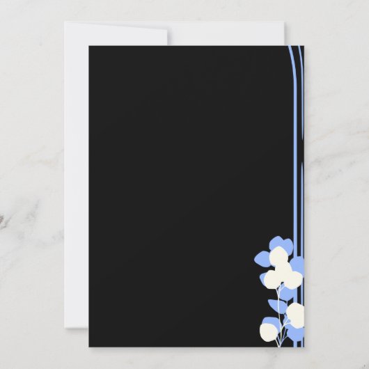 Zwart-wit bruiloft uitnodiging met blauwe bloem (Achterkant)