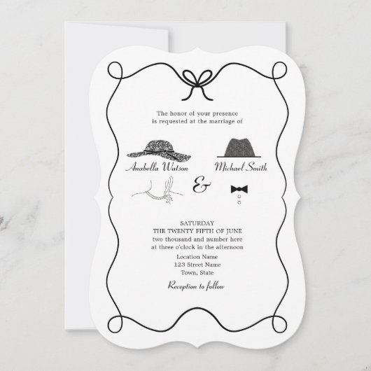 Zwart-wit bruiloft uitnodiging met QR-code (Voorkant)