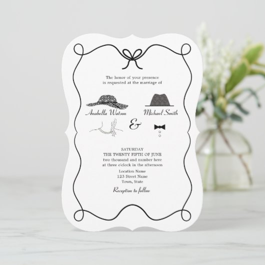 Zwart-wit bruiloft uitnodiging met QR-code (Staand voorkant)