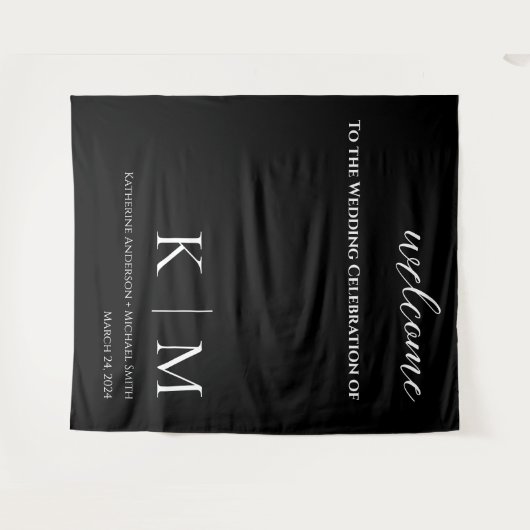 Zwart-wit-bruiloft Wandkleed (Voorkant (horizontaal))