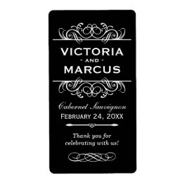 Zwart-wit bruiloft wijn fles gunst etiket