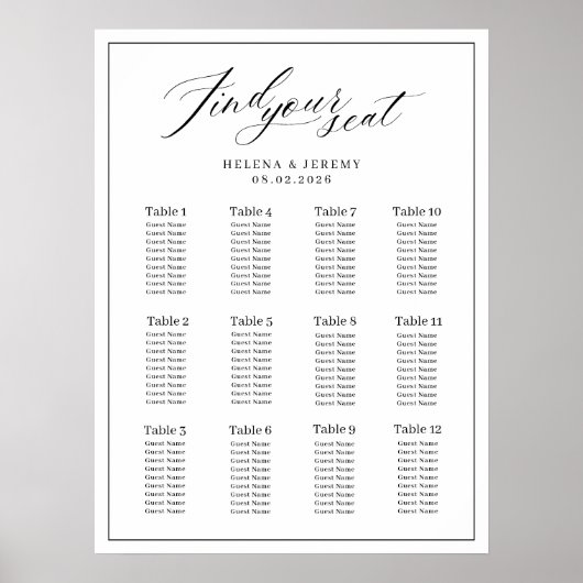 Zwart-wit bruiloft Zitting Grafiek met Script Poster (Voorkant)