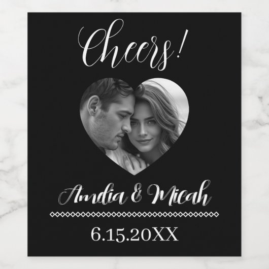 Zwart-wit bruiloftsfoto's hoera wijn etiket (Enkel label)