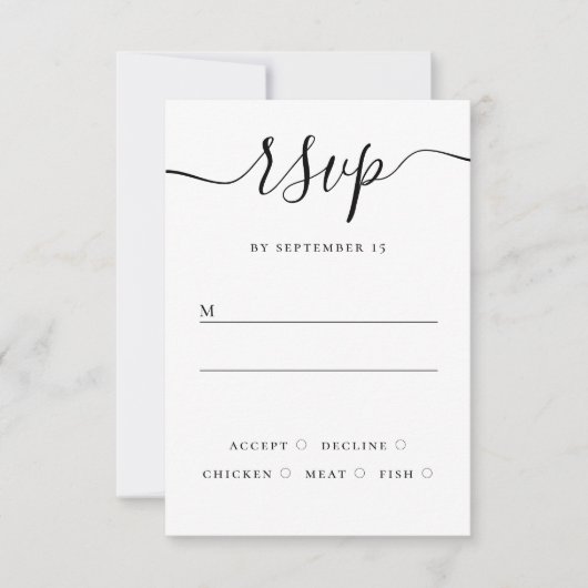 Zwart-wit bruiloftsreactie | Elegant Schrift RSVP Kaartje (Voorkant)