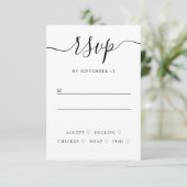 Zwart-wit bruiloftsreactie | Elegant Schrift RSVP Kaartje (Staand voorkant)