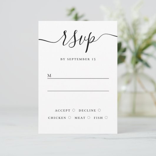 Zwart-wit bruiloftsreactie | Elegant Schrift RSVP Kaartje (Staand voorkant)