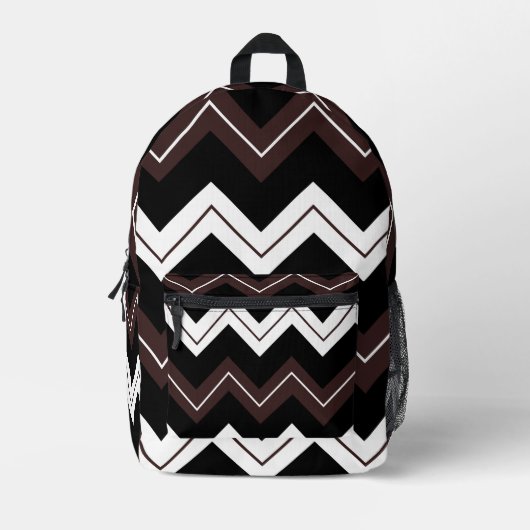 Zwart Wit Bruin Chevron Streep Patroon Bedrukte Rugzak (Voorkant)