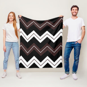 Zwart Wit Bruin Chevron Streep Patroon Fleece Deken