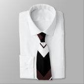 Zwart Wit Bruin Chevron Streep Patroon Stropdas (Gebonden)