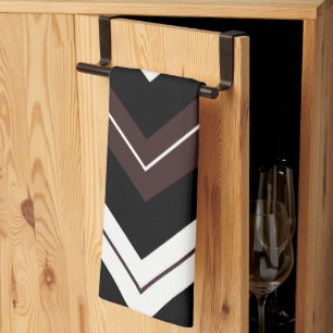 Zwart Wit Bruin Chevron Streep Theedoek