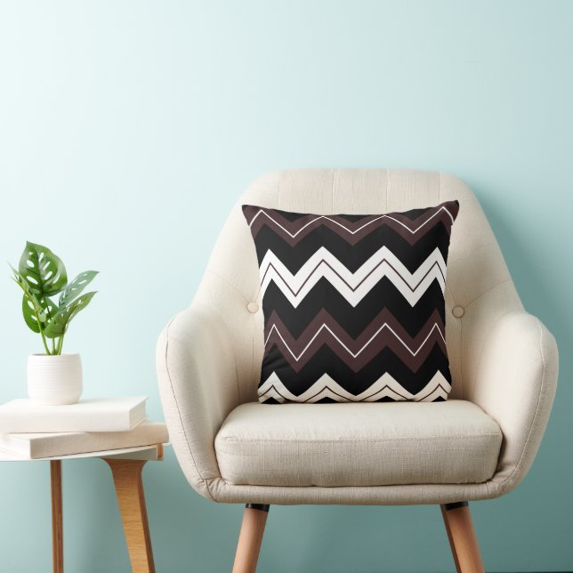 Zwart Wit Bruin Chevron Streeppatroon Kussen (Stoel)