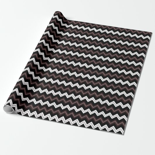 Zwart Wit Bruin Chevron Stripe Cadeaupapier (Uitgerold)