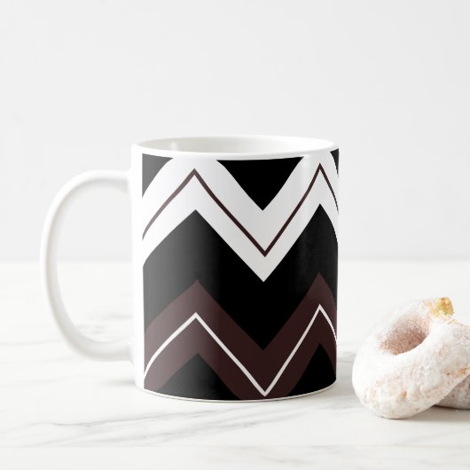 Zwart Wit Bruin Chevron Stripe Koffiemok (Met donut)