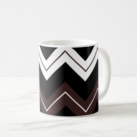 Zwart Wit Bruin Chevron Stripe Koffiemok (Voorkant rechts)