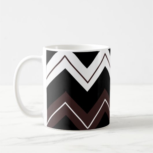 Zwart Wit Bruin Chevron Stripe Koffiemok (Links)