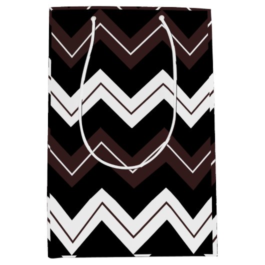 Zwart Wit Bruin Chevron Stripe Medium Cadeauzakje (Voorkant)