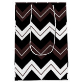 Zwart Wit Bruin Chevron Stripe Medium Cadeauzakje (Achterkant)