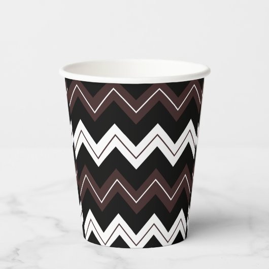 Zwart Wit Bruin Chevron Stripe Papieren Bekers (Achterkant)
