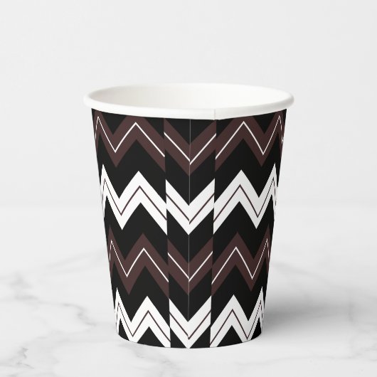 Zwart Wit Bruin Chevron Stripe Papieren Bekers (Rechts)