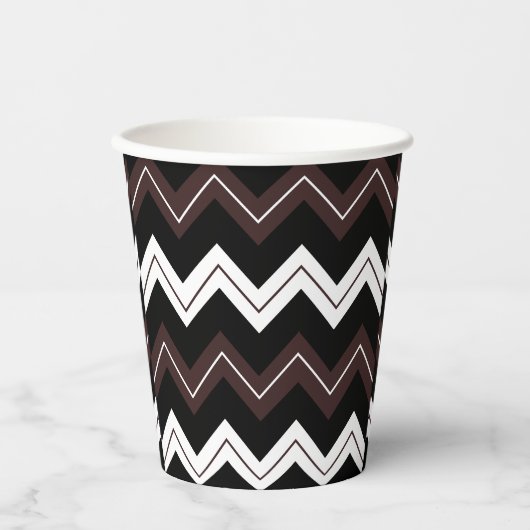 Zwart Wit Bruin Chevron Stripe Papieren Bekers (Voorkant)