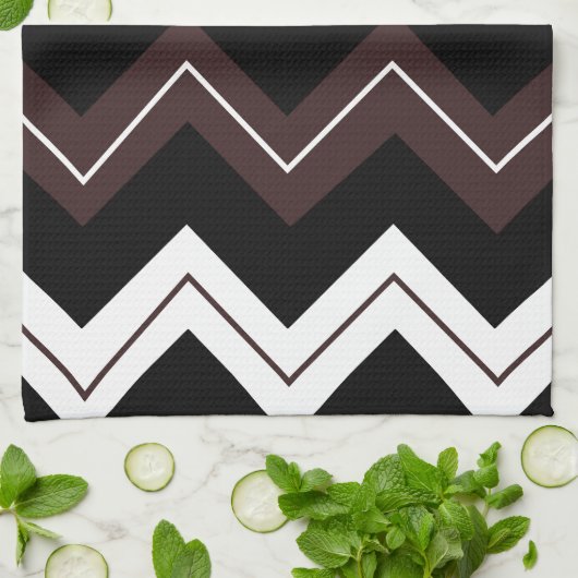 Zwart Wit Bruin Chevron Stripe Theedoek (Gevouwen)