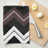 Zwart Wit Bruin Chevron Stripe Theedoek (Quarter Fold)