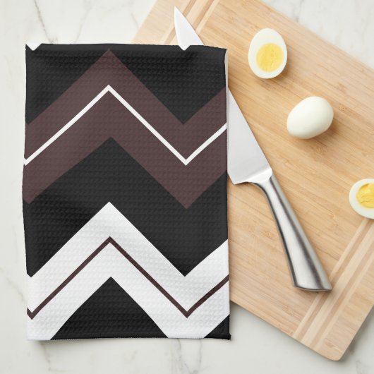 Zwart Wit Bruin Chevron Stripe Theedoek (Quarter Fold)