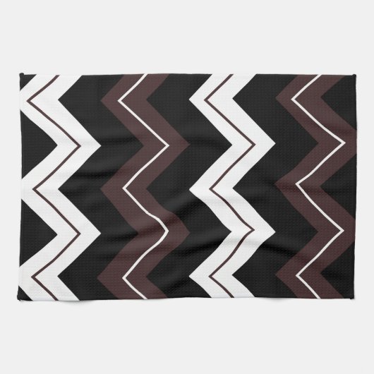 Zwart Wit Bruin Chevron Stripe Theedoek (Horizontaal)