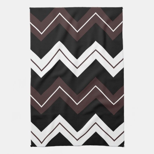 Zwart Wit Bruin Chevron Stripe Theedoek (Verticaal)