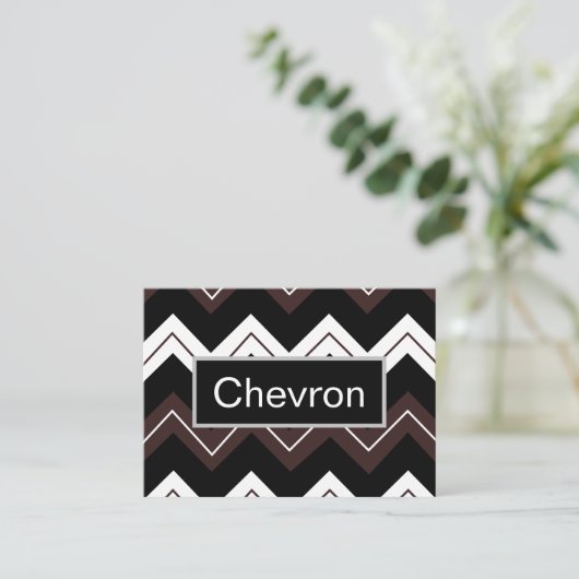 Zwart Wit Bruin Chevron Stripe Visitekaartje (Staand voorkant)