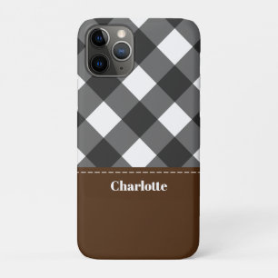 Zwart Wit Bruin Gepersonaliseerde Plaid Case-Mate iPhone Case