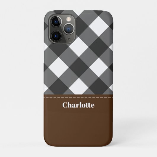 Zwart Wit Bruin Gepersonaliseerde Plaid Case-Mate iPhone Case (Achterkant)