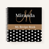 Zwart Wit Bruin Monogram Polka Dot Recept Notitieboek (Voorkant)