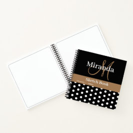 Zwart Wit Bruin Monogram Polka Dots Schets Notitieboek