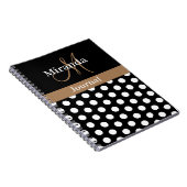 Zwart Wit Bruin Monogram Script Polka Dot Notitieboek (Rechterzijde)