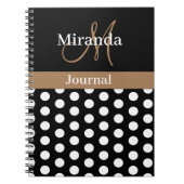 Zwart Wit Bruin Monogram Script Polka Dot Notitieboek (Voorkant)