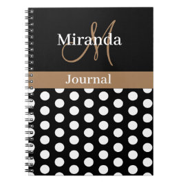 Zwart Wit Bruin Monogram Script Polka Dot Notitieboek