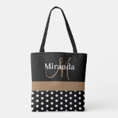 Zwart Wit Bruin Monogram Script Polka Dots Tote Bag (Achterkant)