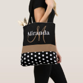Zwart Wit Bruin Monogram Script Polka Dots Tote Bag (Dichtbij)