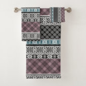 Zwart-wit bruin patchwork kant bad handdoek (Insitu)