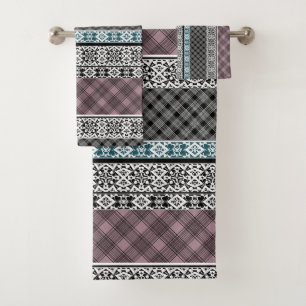 Zwart-wit bruin patchwork kant bad handdoek