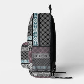 Zwart-wit bruin patchwork kant bedrukte rugzak (Rechts)