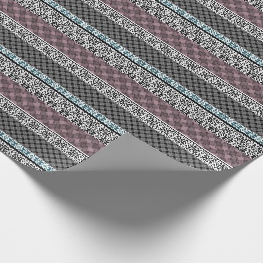 Zwart-wit bruin patchwork kant cadeaupapier (Hoek)