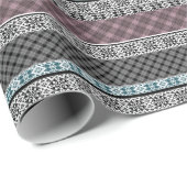 Zwart-wit bruin patchwork kant cadeaupapier (Rol Hoek)