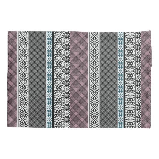 Zwart-wit bruin patchwork kant kussensloop (Achterkant)