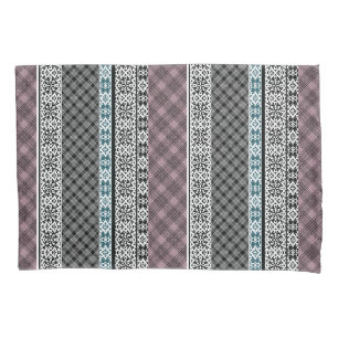 Zwart-wit bruin patchwork kant kussensloop