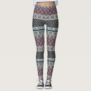 Zwart-wit bruin patchwork kant leggings