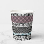 Zwart-wit bruin patchwork kant papieren bekers (Achterkant)